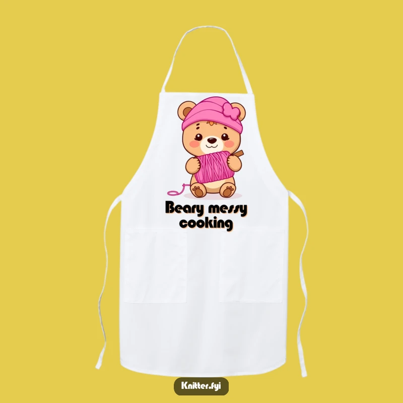 Funny Bear Cub Yarn Apron - Kitchen Humor for Crafty Creators