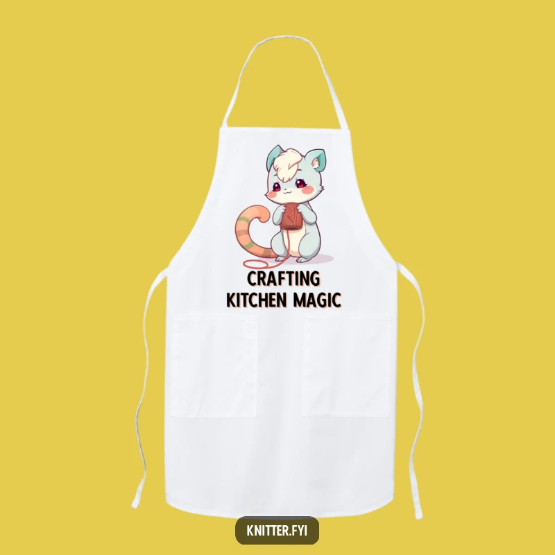 Funny Apron: Playful Creature Winds Yarn, Craft with a Smile!