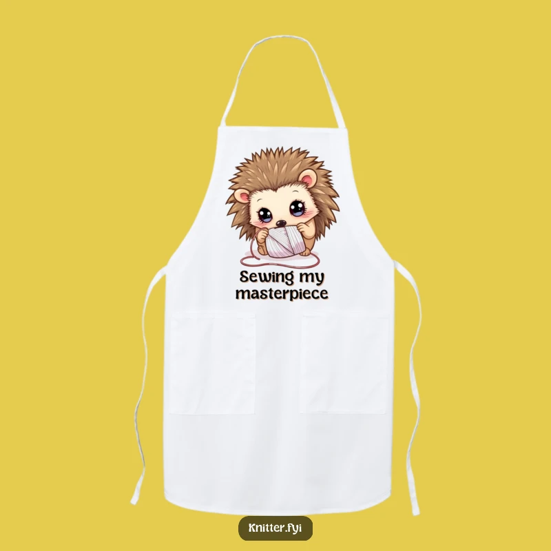 Funny Hedgehog Thread Apron: Curious Crafter Hedgehog in the Kitchen, Great Funny Gift