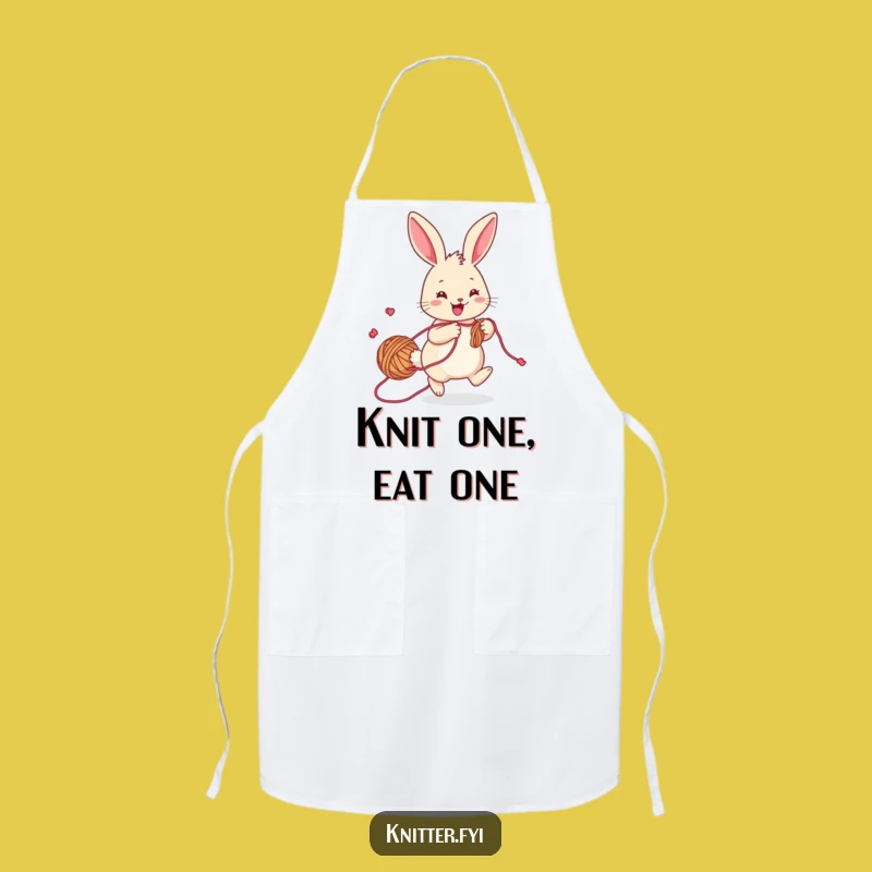 Funny Rabbit Knitting Apron: Playful Bunny with Yarn, Perfect Kitchen Funny Gift