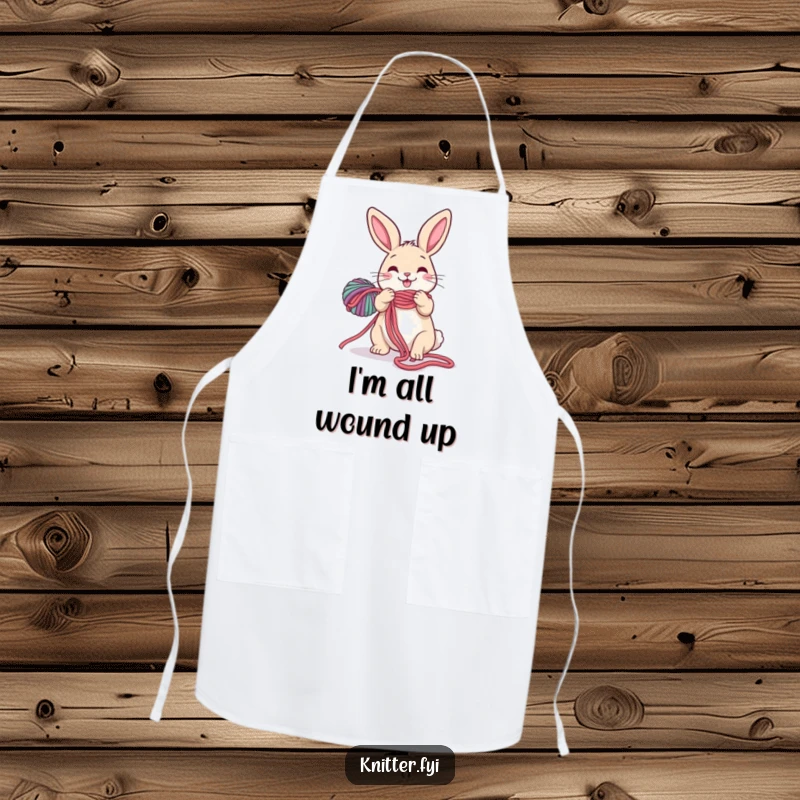Funny Rabbit Apron: A happy rabbit is caught unravelling a long, colorful yarn ball, making this a humorous kitchen accessory.