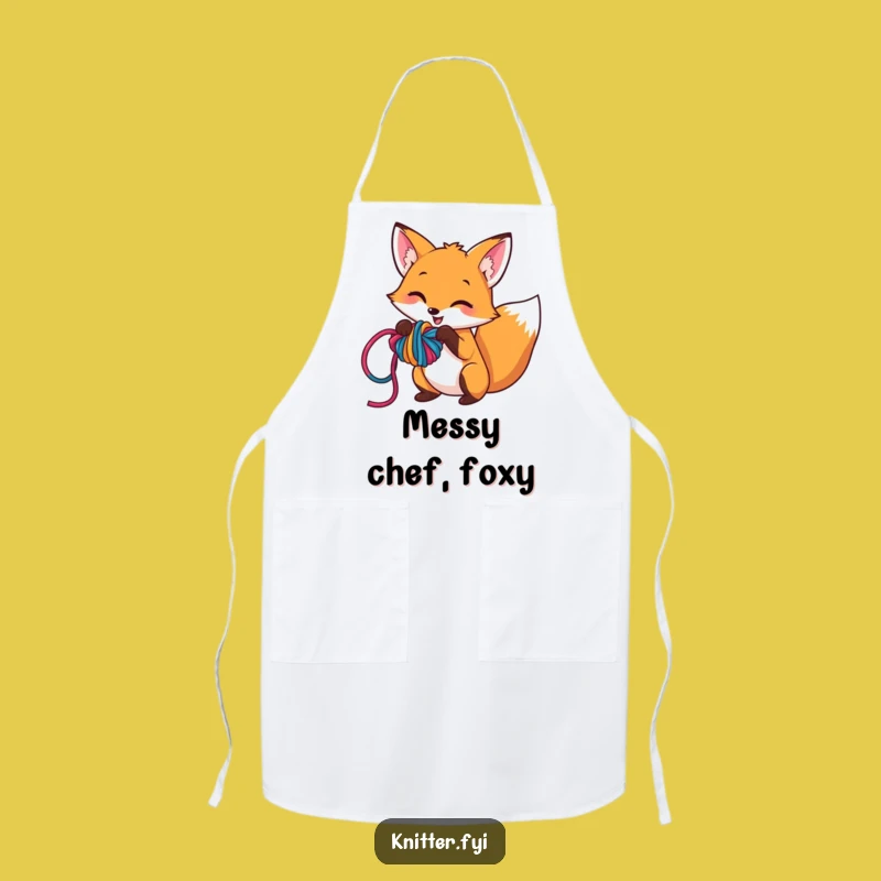 Funny Fox Kitchen Apron: Mischievous Yarn Knot, Playful Cook Gift