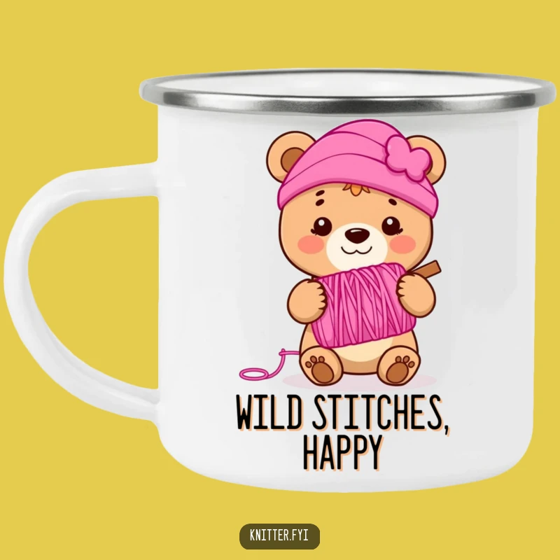 Funny Bear Cub Yarn Camping Mug - Crafty Humor for Outdoor Adventures