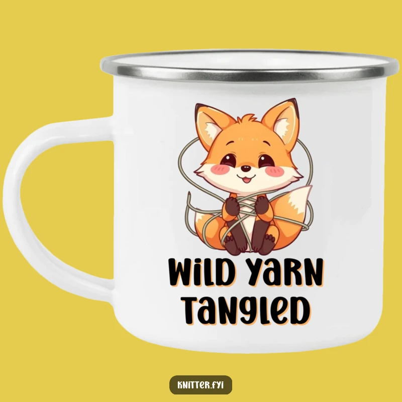 Funny Fox Camping Mug: Playful Yarn Art Mug for Outdoor Crafters