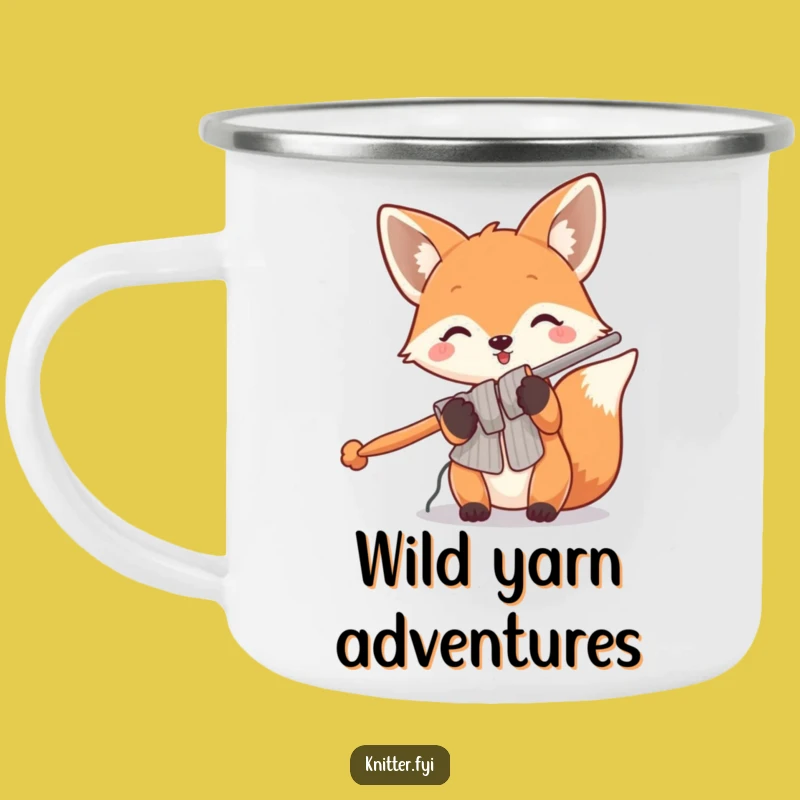 Funny Fox Knitting Camping Mug: Outdoor Crafting with a Playful Foxy, Perfect Funny Gift