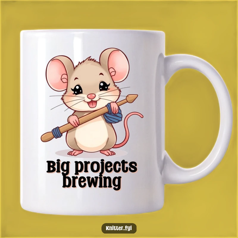 Funny Mouse Knitting Mug: Determined Rodent with Needles, Perfect Gift for Crafters