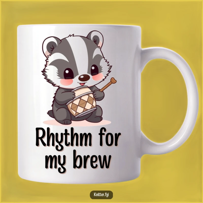 Funny Badger Drummer Mug: Mischievous Animal Rocking Out, Unique Music Gift