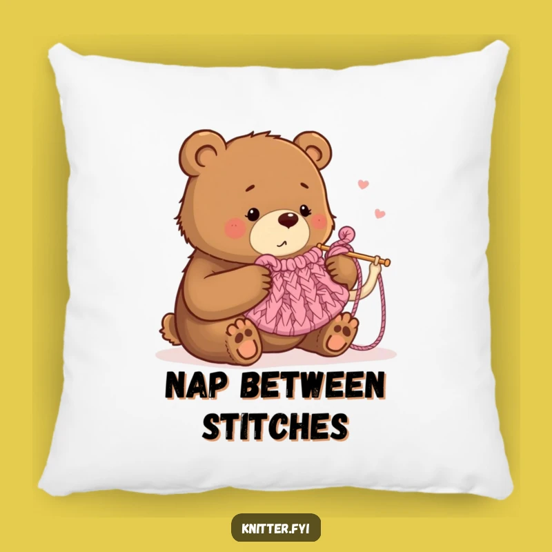 Funny Bear Knitting Pillow: Cozy and Hilarious Accent for Crafters and Animal-Themed Decor
