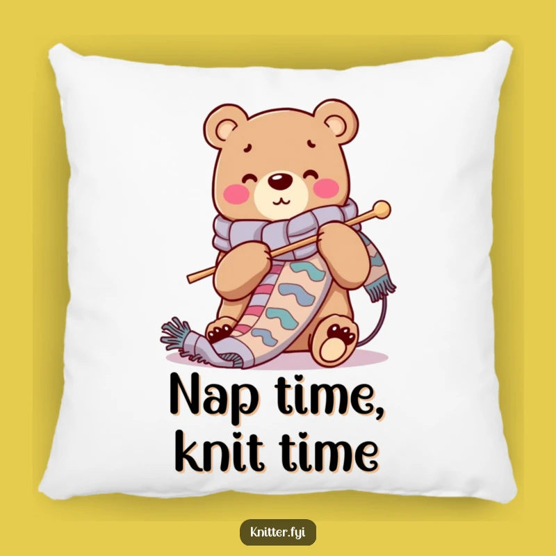 Funny Bear Knitting Scarf Pillow - Cozy Craft Decor Humor Gift