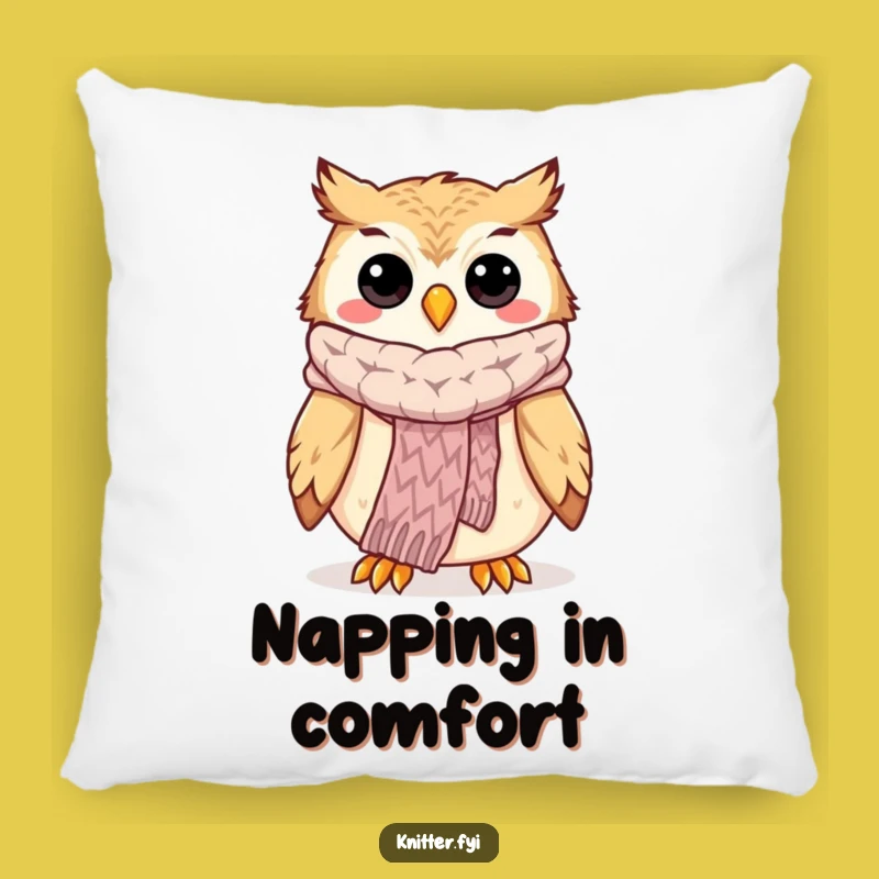 Funny Owl Knitting Pillow: Cozy Cushion with Happy Bird Art, Perfect Gift