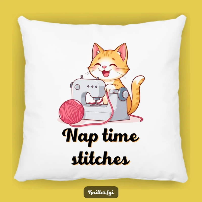 Funny Cat Sewing Pillow - Happy Crafter, Cute Funny Gift Accent