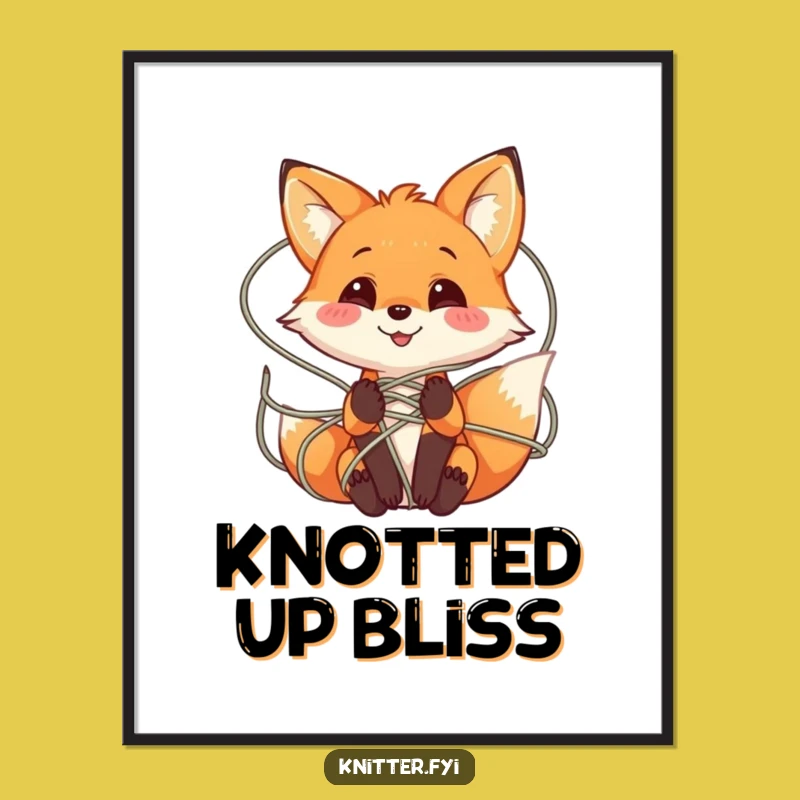 Funny Fox Yarn Digital Art: Whimsical Printable for Crafty Decor