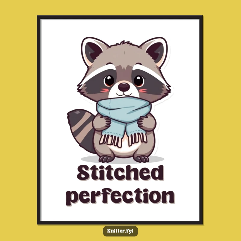 Funny Kawaii Raccoon Digital Art: Scarf Crafting Pride - Instant Hilarious Gift