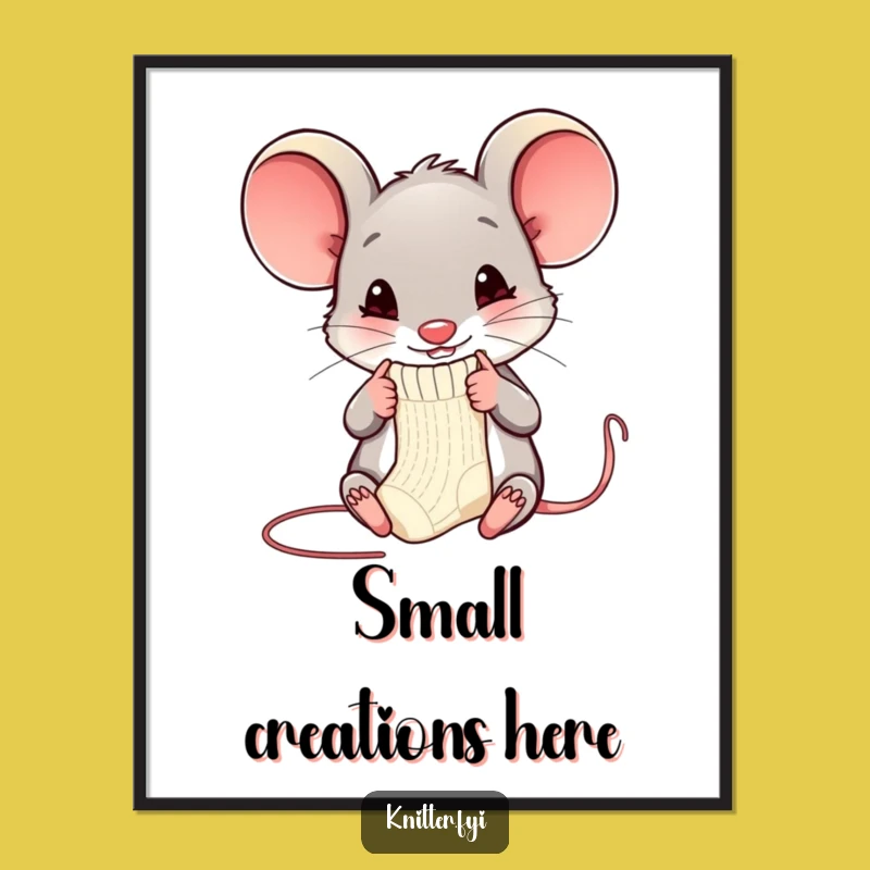 Funny Mouse Knitting Digital Art: Hilarious Mouse Print for Walls
