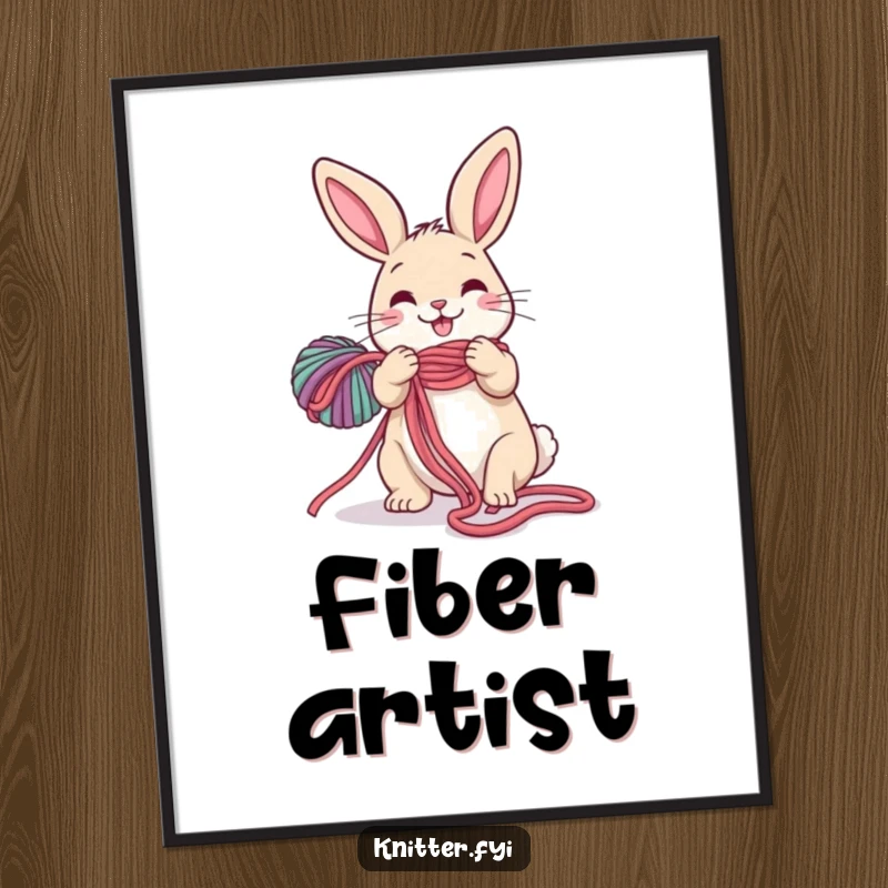 Funny Rabbit Digital Art Print: A happy rabbit artistically unravels a long, colorful yarn, perfect for printable wall decor.