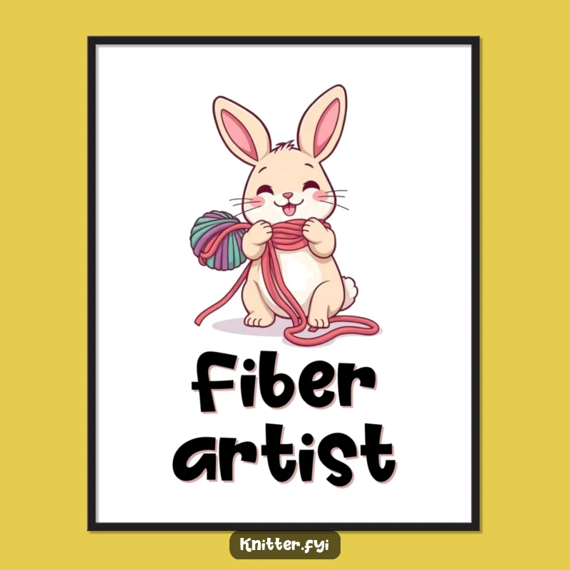 Funny Rabbit Digital Art: Printable Decor of a Happy Hare Unraveling Yarn