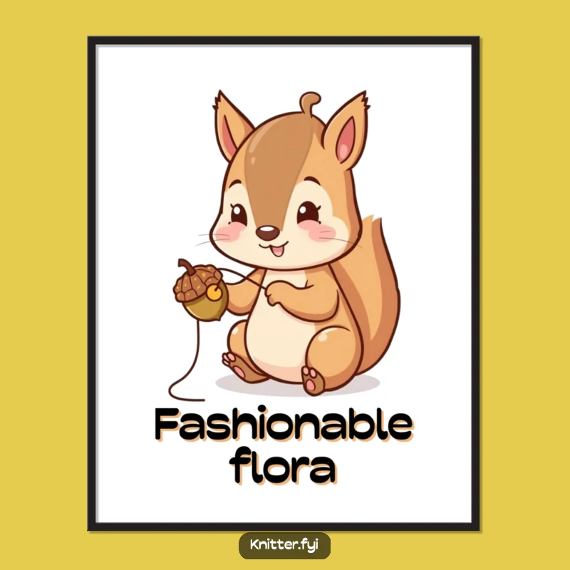 Funny Squirrel Digital Art: Printable Acorn Stitching Decor, Nature Lover Gift