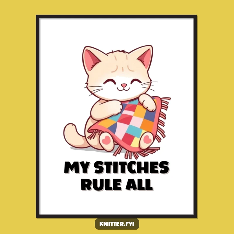 Funny Cat Sewing Digital Art: Charming Printable of a Happy Feline Crafter, Instant Funny Gift