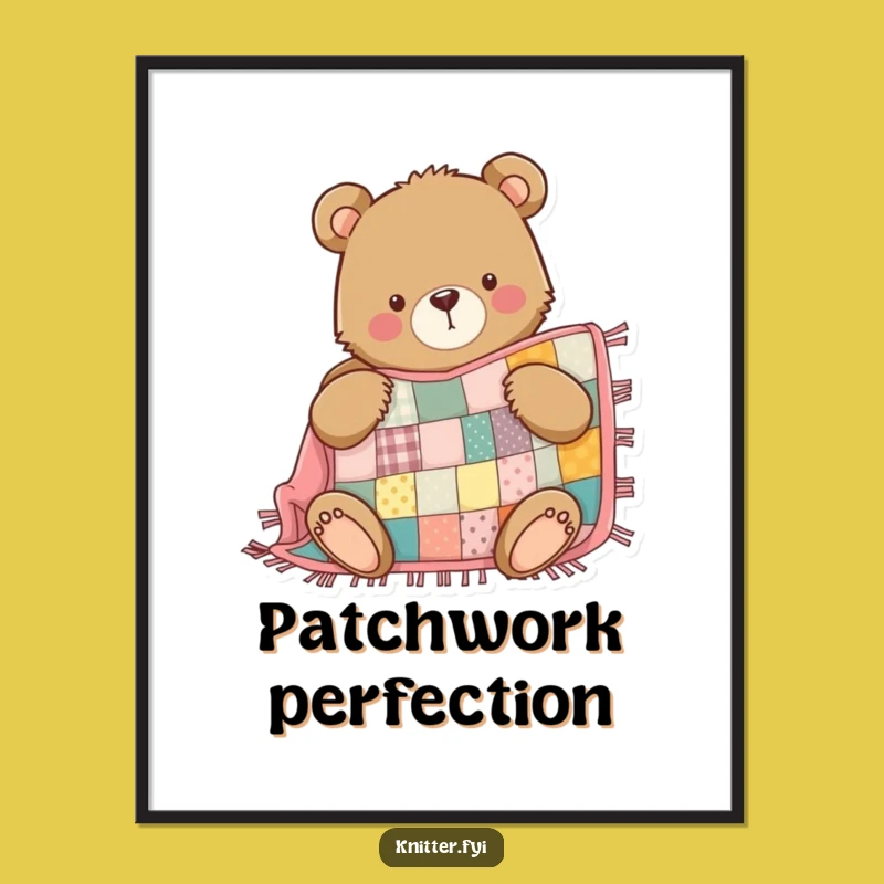 Funny Bear Digital Art: Printable Quilting Decor, Craft Lover Gift
