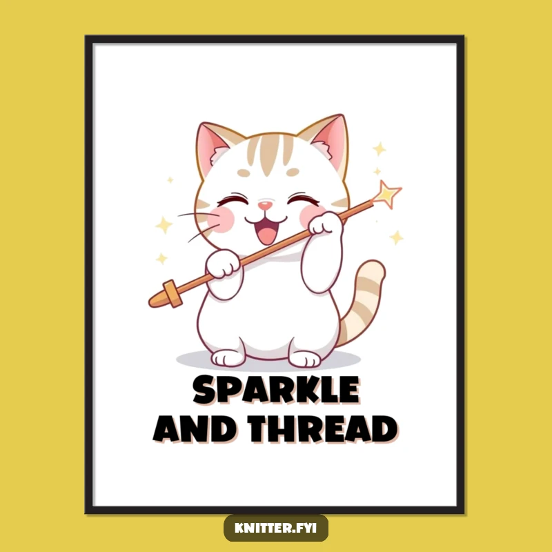 Funny Cat Threading Needle Digital Art - Instant Playful Decor Gift