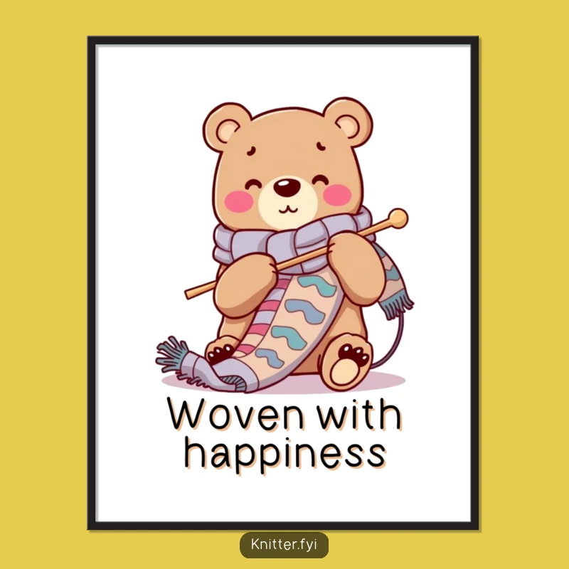 Funny Bear Knitting Scarf Digital Art - Instant Cozy Decor Gift