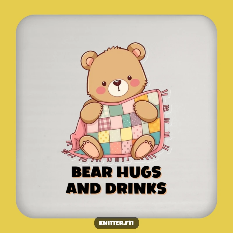 Funny Bear Drink Coaster: Quilting Bear Protection, Home Decor Gift
