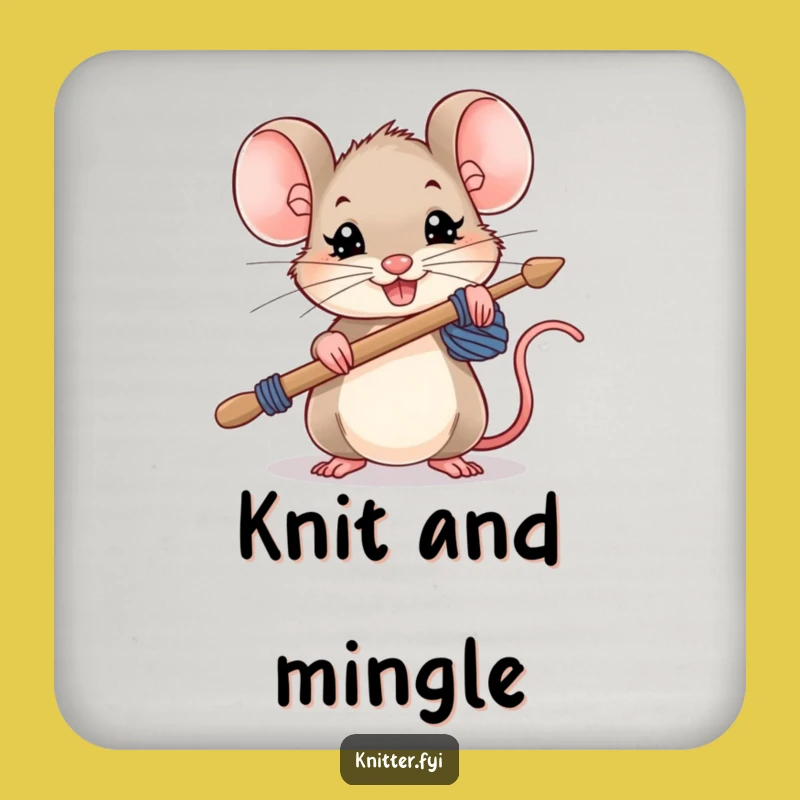 Funny Mouse Knitting Coaster: Determined Rodent with Needles, Perfect Small Funny Gift