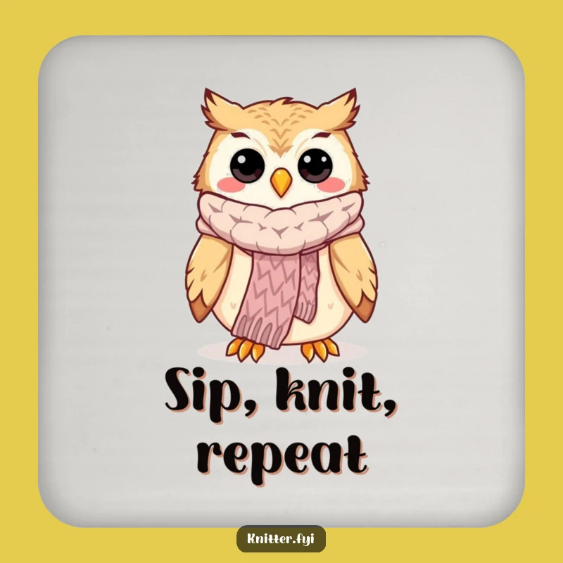 Funny Owl Knitting Coasters: Protect Surfaces with Happy Bird Art, Set of 4