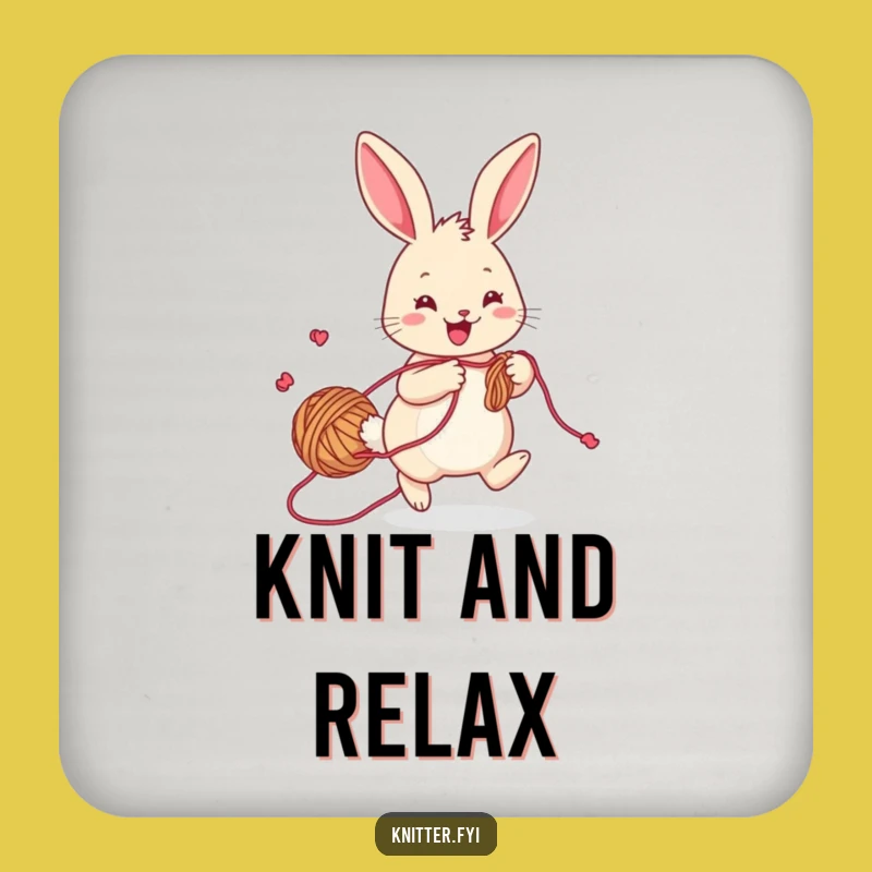 Funny Rabbit Knitting Coaster: Playful Bunny with Yarn, Perfect Small Funny Gift