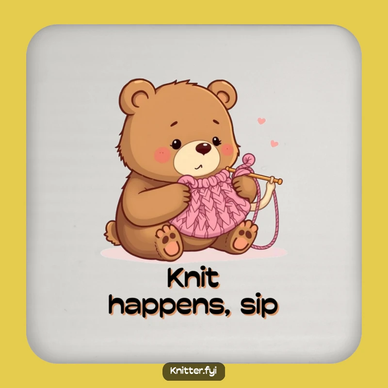 Funny Bear Knitting Coaster: Hilarious Drink Protector for Crafters and Cozy Homes