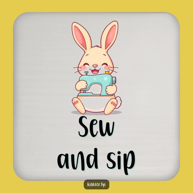 Funny Rabbit Sewing Drink Coaster - Hilarious Crafter's Table Decor