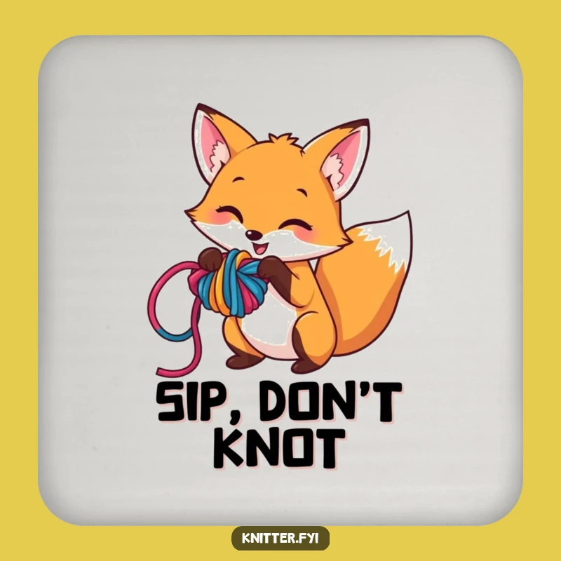 Funny Fox Drink Coaster: Mischievous Yarn Knot, Protect Surfaces Gift