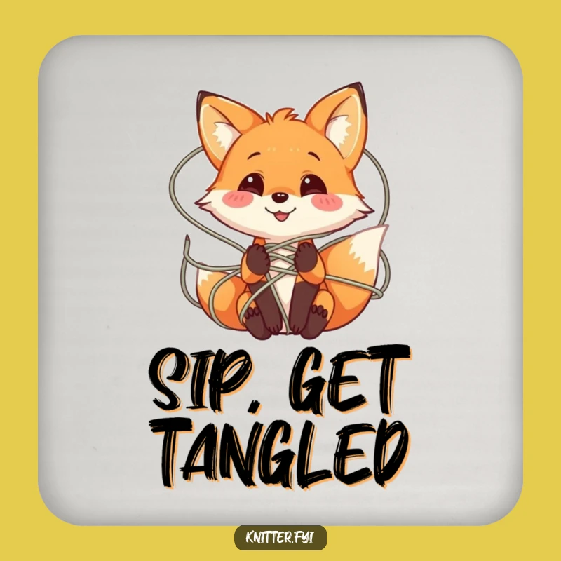 Funny Fox Yarn Coaster Set: Cute Protection for Craft Lovers