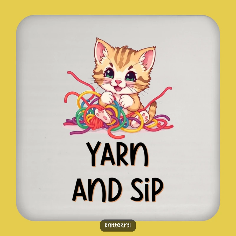 Funny Kitten Yarn Drink Coaster - Hilarious Cat Lover's Table Decor