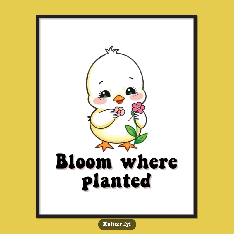 Funny Chick Embroidery Poster: Sweet Bird Stitching Flower Art, Artful Funny Gift