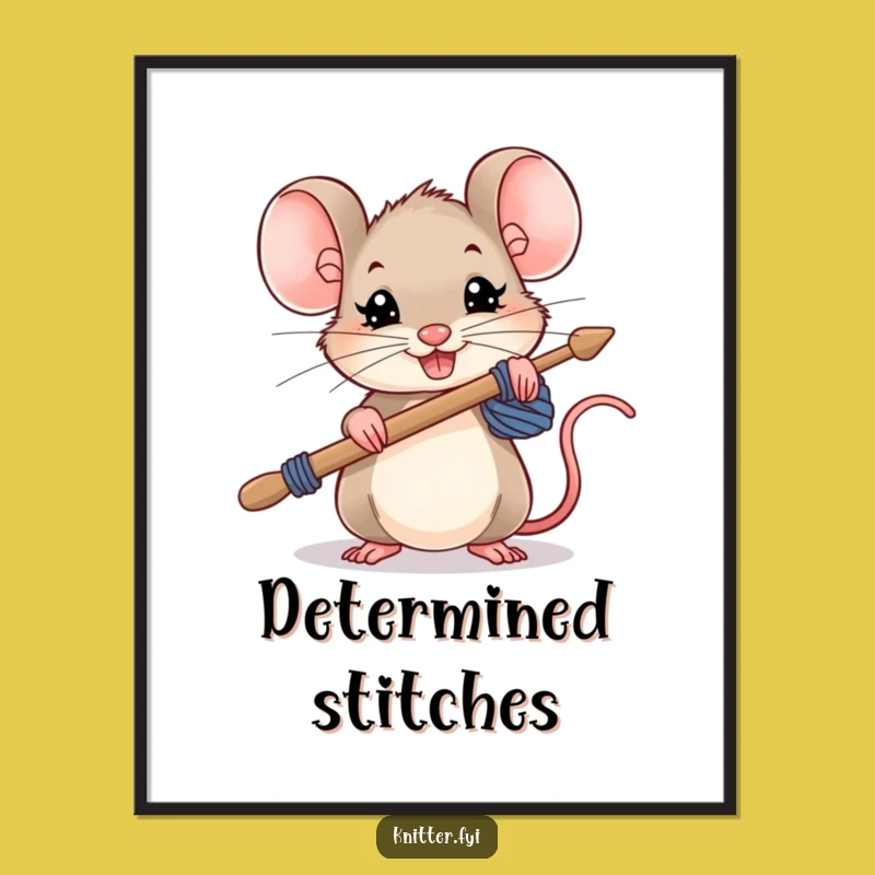 Funny Mouse Knitting Poster: Determined Rodent with Needles Art, Perfect Crafty Funny Gift
