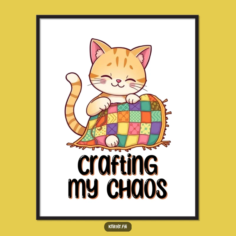 Funny Cat Quilting Poster: Vibrant Wall Art for Crafty Homes