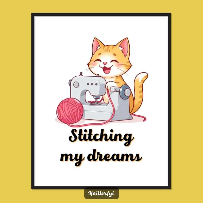 Funny Cat Sewing Poster - Joyful Operator Art, Vibrant Funny Gift Decor
