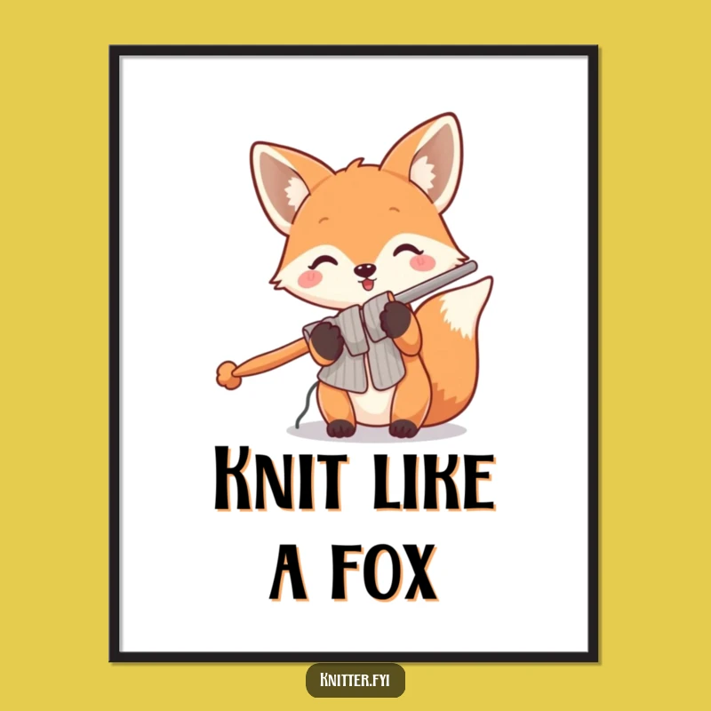 Funny Fox Knitting Poster: Playful Art Print of a Foxy Crafter, Unique Funny Gift