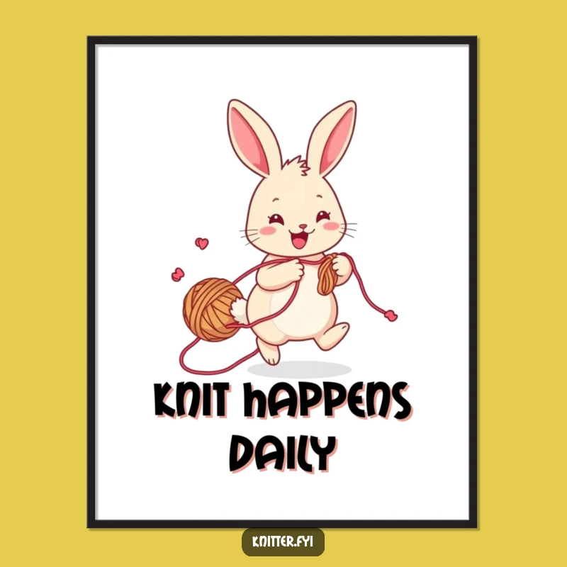 Funny Rabbit Knitting Poster: Playful Bunny with Yarn Art, Perfect Crafty Funny Gift