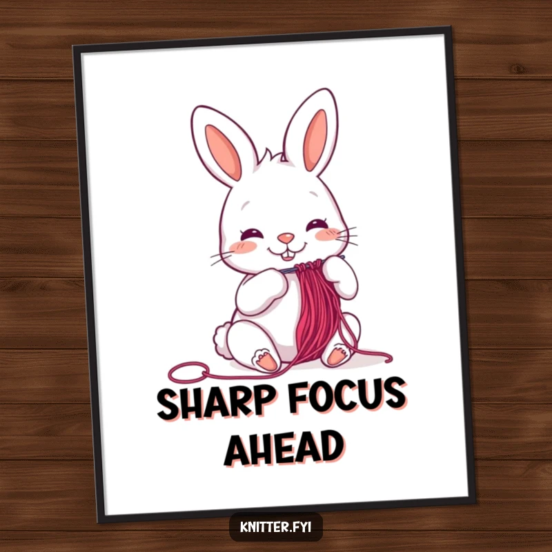 Funny cheerful rabbit poster threading a needle with colorful thread, a precise illustration for wall art.