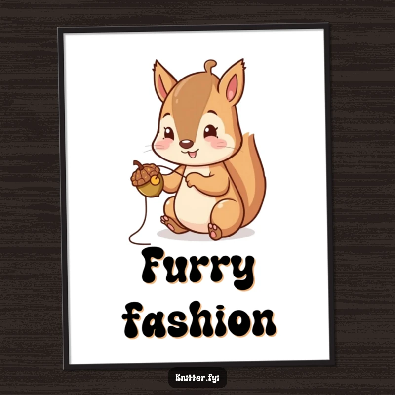 Funny Squirrel Stitching Poster: A cheerful squirrel carefully stitches a tiny acorn cap, creating whimsical wall art.