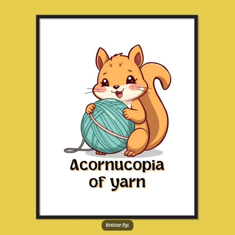 Funny Squirrel Yarn Poster: Vibrant Wall Art for Crafters