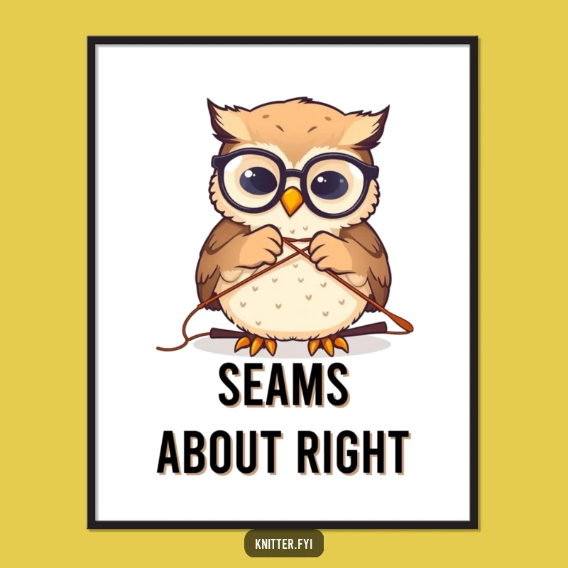 Funny Owl Sewing Poster: Whimsical Spectacled Owl Threading Needle Art Print