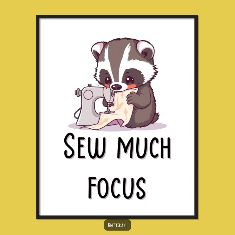Funny Badger Sewing Poster - Curious Critter Craft Art, Charming Funny Gift!