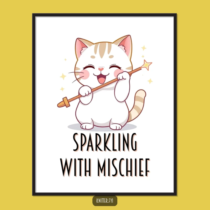 Funny Cat Threading Needle Poster - Playful Pet Art Print Gift