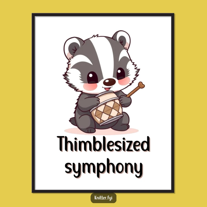 Funny Badger Drummer Poster: Mischievous Animal Art, Unique Music Decor Gift
