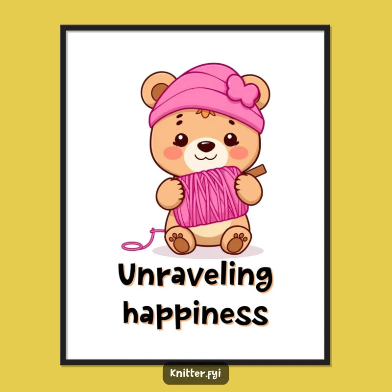 Funny Bear Cub Yarn Poster - Whimsical Wall Art and Humorous Gift