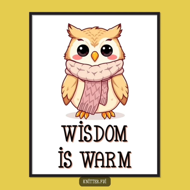 Funny Owl Knitting Poster: Happy Bird Art, Cozy Wall Decor, Unique Gift