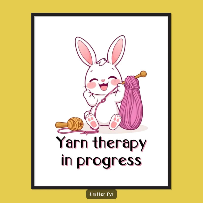 Funny Bunny Yarn Art Poster: Joyful Threading Needle, Whimsical Home Decor Gift